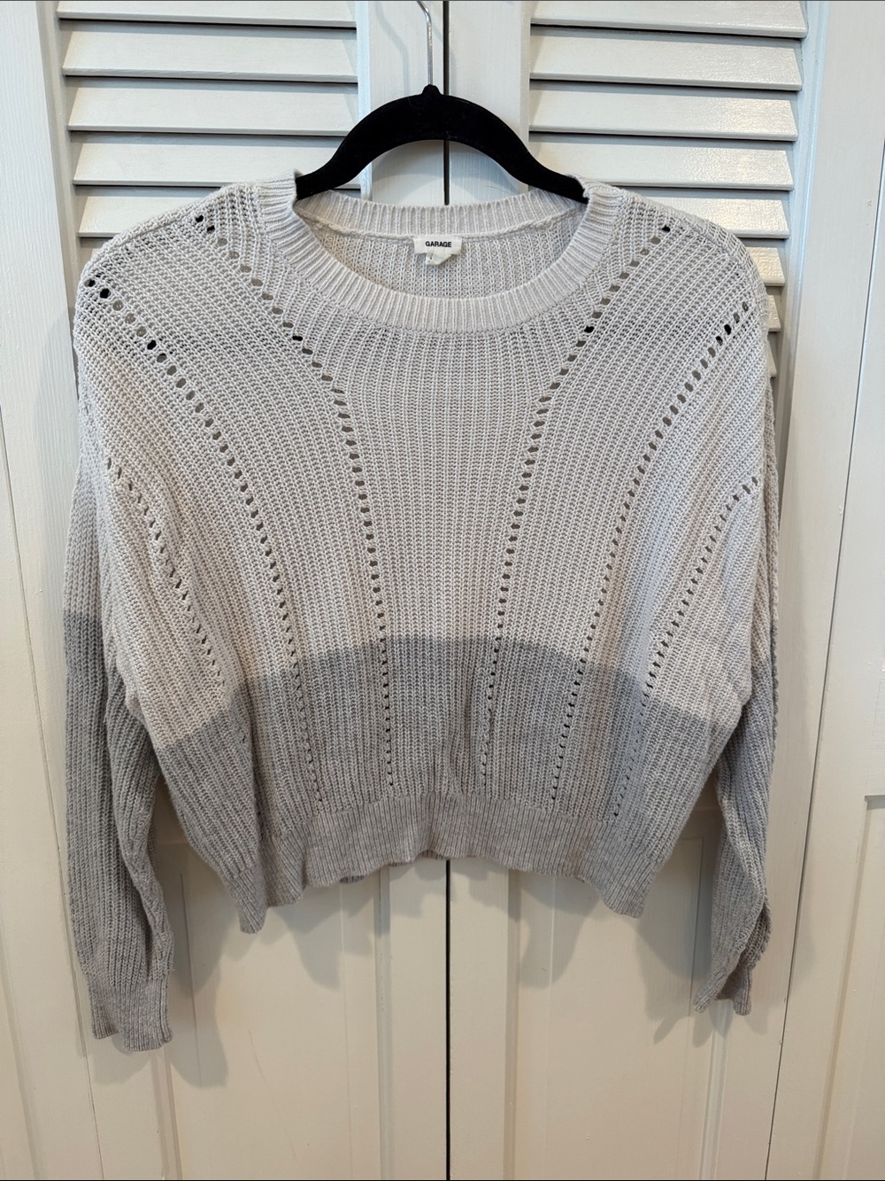 Garage Open-Knit Crewneck Two-Tone Sweater - XS Light Gray